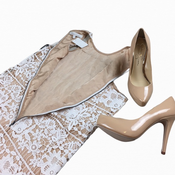 Lovers and Friends White Tan Nude Caspian Chunky Lace Shift Dress Medium Large - Picture 5 of 14